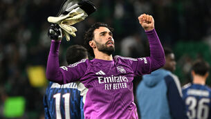 <p>David Raya made some crucial saves against Sporting Lisbon to put Arsenal on course for the Champions League semi-finals. Pic: Zed Jameson/PA</p> <p>David Raya made some crucial saves against Sporting Lisbon to put Arsenal on course for the Champions League semi-finals. Pic: Zed Jameson/PA</p>