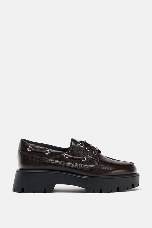 Leather Platform Deck Shoe Loafers, €69.95, Zara