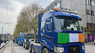 <p>Vehicles taking part in a National Fuel Protest in Dublin. Picture: PA</p>