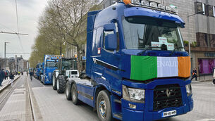 <p>Vehicles taking part in a National Fuel Protest in Dublin. Picture: PA</p>