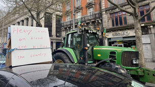 <p>Farmers and other fuel-dependent workers blocked O’Connell Street for the second day in a row (Bairbre Holmes/PA)</p>