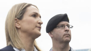 <p>Minister for foreign affairs and defence, Helen McEntee (left), and the head of the Irish Naval Service, Commodore Darragh Kirwan (right). The minister has brought forward the acquisition process for primary radar to track aircraft and a range of maritime surveillance equipment to monitor the vulnerable cables off the West Coast. File photo: Sam Boal/Collins Photos</p>
