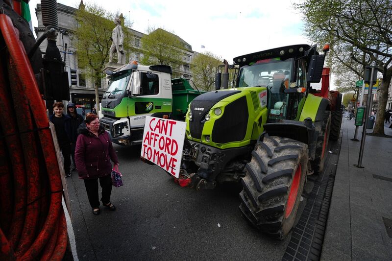 Vehicles parked on O'Connell Street in Dublin as protestors take part on the second day of a National Fuel Protest against rising fuel prices. Picture: Brian Lawless/PA Wire