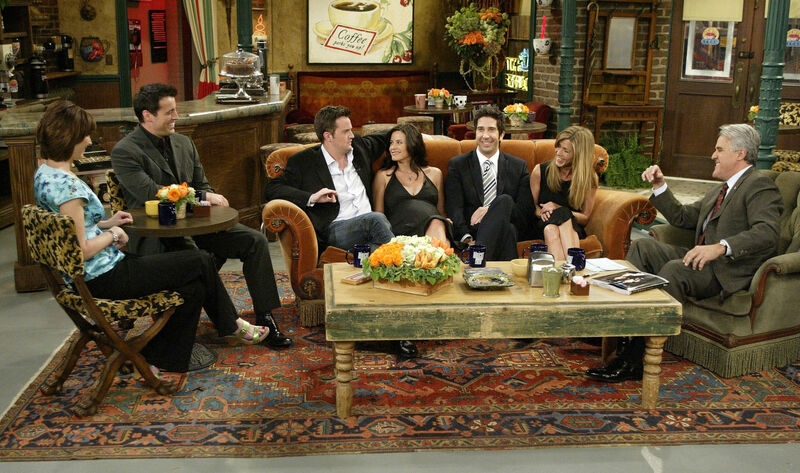 Shortly after viewing the final episode for the first time, the cast of "Friends" sit down with Jay Leno on the set of Central Perk Picture: NBC Entertainment, Paul Drinkwater