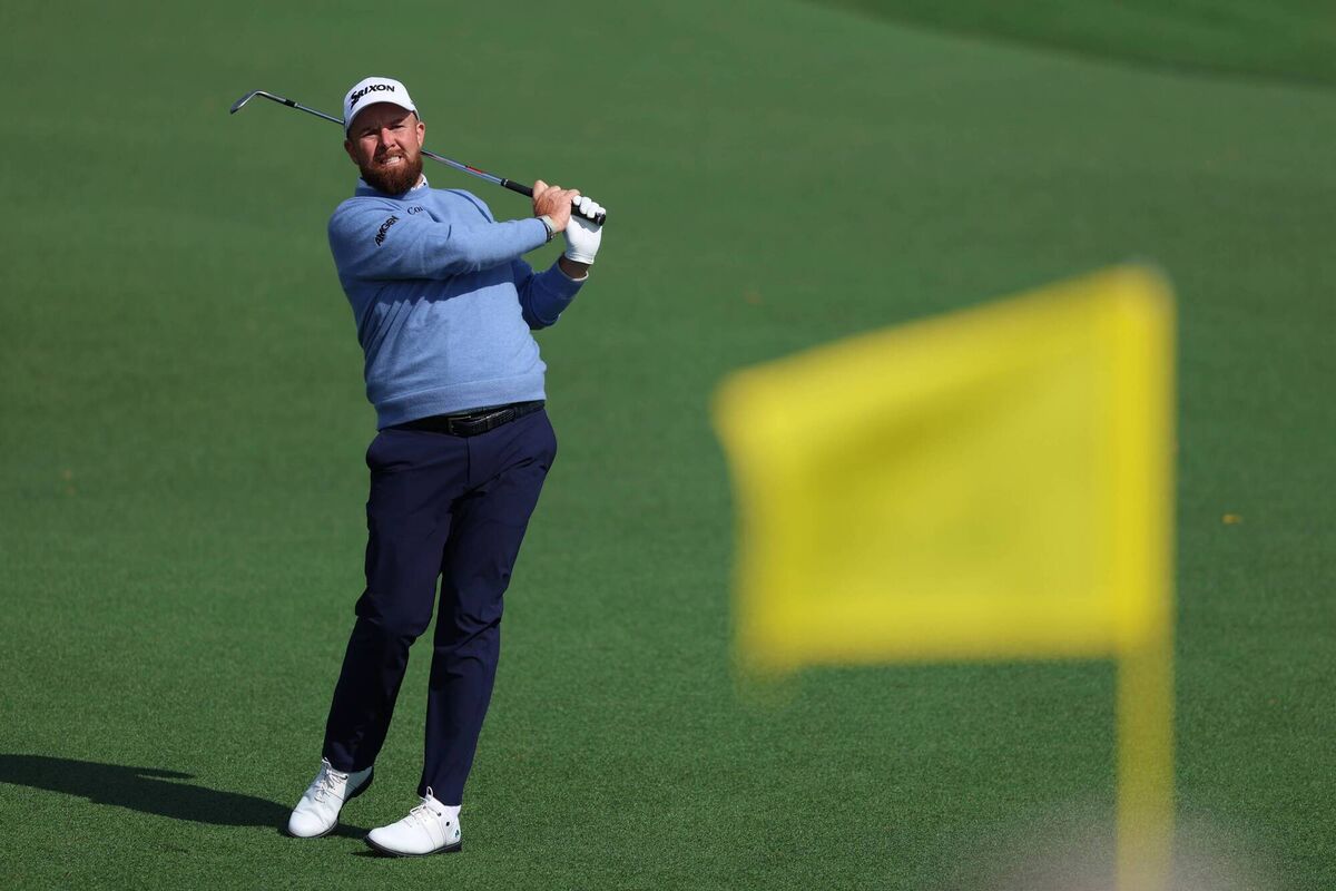 Shane Lowry chips to the second green during a practice round prior to the 2026 Masters. Pic: Andrew Redington/Getty Images.