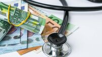 Stack of cash euros and stethoscope. The concept of medical expensive medicine, doctors salary. Copy space for text. Health Life