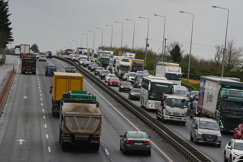 Heavy traffic on the N7 near Dublin, due to vehicles taking part on the third day of a National Fuel Protest against rising fuel prices. Picture: PA Heavy traffic on the N7 near Dublin, due to vehicles taking part on the third day of a National Fuel Protest against rising fuel prices. Picture: PA