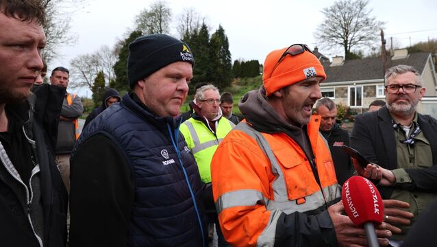 <p> Gearoid Crowley from Bantry, speaking to the media after allegedly Taoiseach Micheál Martin entered the Cygnum plant, Macroom via the back gate. Picture: Jim Coughlan.</p>