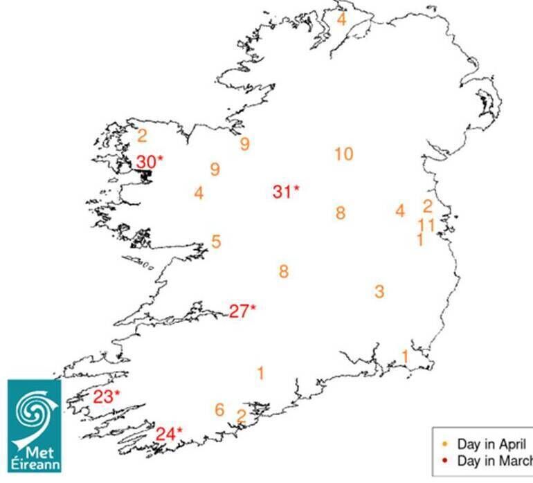 Estimated dates in March and April 2026 when peak nematodirus egg hatching is expected to occur on pasture