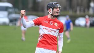 <p> Sam Ring reacts after scoring an early first half point for Midleton CBS against St Joseph's CBS, Nenagh in the Harty Cup hurling quarter final. Picture: Larry Cummins</p>