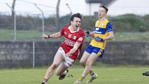 <p>Cork's Danny Miskella celebrates his goal during the Munster U20 Football match against Clare at Quilty. Picture: Eamon Ward</p>