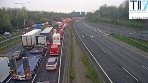 <p>Heavy congestion on the M50 going north(N) after Junction 6 Friday morning Picture: TII</p>