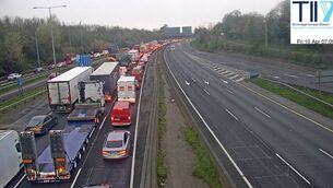 <p>Heavy congestion on the M50 going north(N) after Junction 6 Friday morning Picture: TII</p>