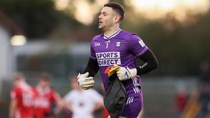 <p>NET GAIN: Cork goalkeeper Micheál Aodh Martin comes on to replace teammate Patrick Doyle. Pic: Michael P Ryan/Sportsfile</p>