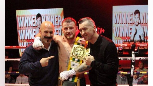 <p>REDEMPTION: Spike O'Sullivan joins the celebrations of Richie O'Leary after his BUI Celtic middleweight title win over Graham McCormack.</p>