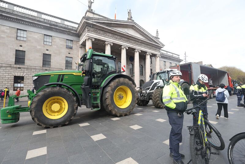 Tractors and trucks parked outside the GPO during a blockade of O'Connell Street on Tuesday. Picture: Eamonn Farrell / RollingNews.ie Tractors and trucks parked outside the GPO during a blockade of O'Connell Street on Tuesday. Picture: Eamonn Farrell / RollingNews.ie