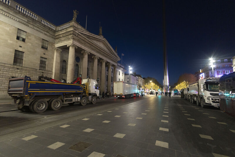 A blockade outside the GPO on Thursday night. Picture: Sam Boal/Collins A blockade outside the GPO on Thursday night. Picture: Sam Boal/Collins