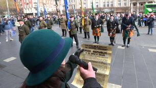<p>Captain Eva Houlihan reading the Proclamation outside the GPO on Easter Sunday. Picture: RollingNews.ie/Sasko Lazarov</p> <p>Captain Eva Houlihan reading the Proclamation outside the GPO on Easter Sunday. Picture: RollingNews.ie/Sasko Lazarov</p>