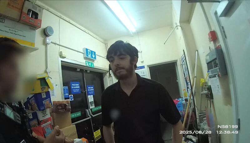 Undated handout screengrab from body cam footage issued by Hampshire Constabulary of the arrest of Carlo Tritta who has been jailed for 28 months at Manchester Minshull Street Crown Court after pleading guilty to making indecent images of child and sexual communications with a child. Picture: Hampshire Constabulary/PA Wire