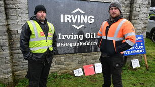 <p> Agricultural contractors Dan McAuliffe and Niall Linehan of DN Contracts are protesting at the blockade on Friday at Whitegate, Cork. Picture: Larry Cummins</p> <p> Agricultural contractors Dan McAuliffe and Niall Linehan of DN Contracts are protesting at the blockade on Friday at Whitegate, Cork. Picture: Larry Cummins</p>