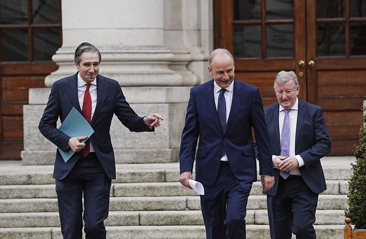 Tánaiste Simon Harris, Taoiseach Micheál Martin and Minister of State Sean Canney arrive to speak to the media in The Courtyard at Government Buildings, Dublin ahead of a leaders' meeting on fuel prices. Picture: Brian Lawless/PA Wire Tánaiste Simon Harris, Taoiseach Micheál Martin and Minister of State Sean Canney arrive to speak to the media in The Courtyard at Government Buildings, Dublin ahead of a leaders' meeting on fuel prices. Picture: Brian Lawless/PA Wire