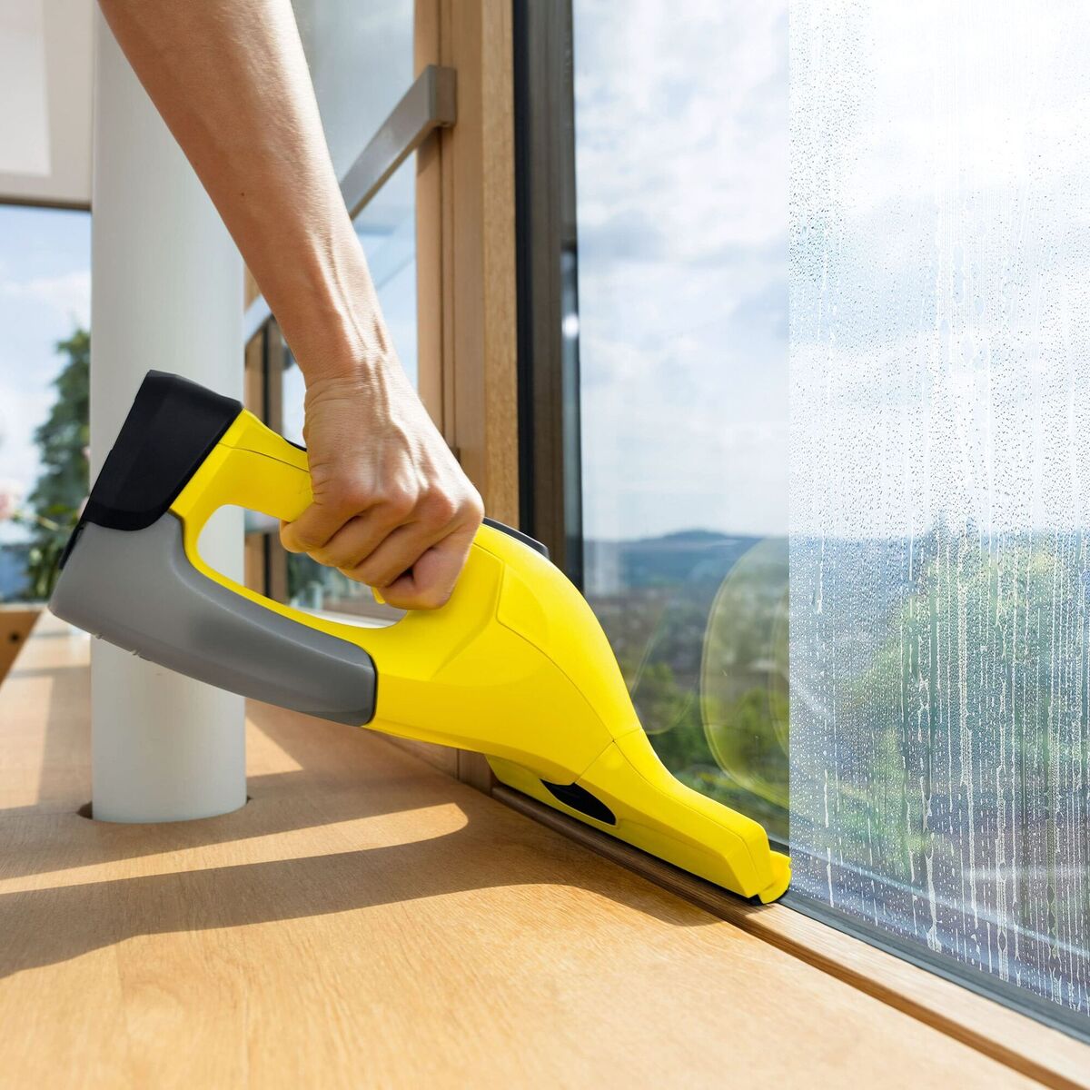 Trace condensation to its source, improving ventilation. Handle the worst of it with a window vacuum like this Karcher VW1, priced from €48.