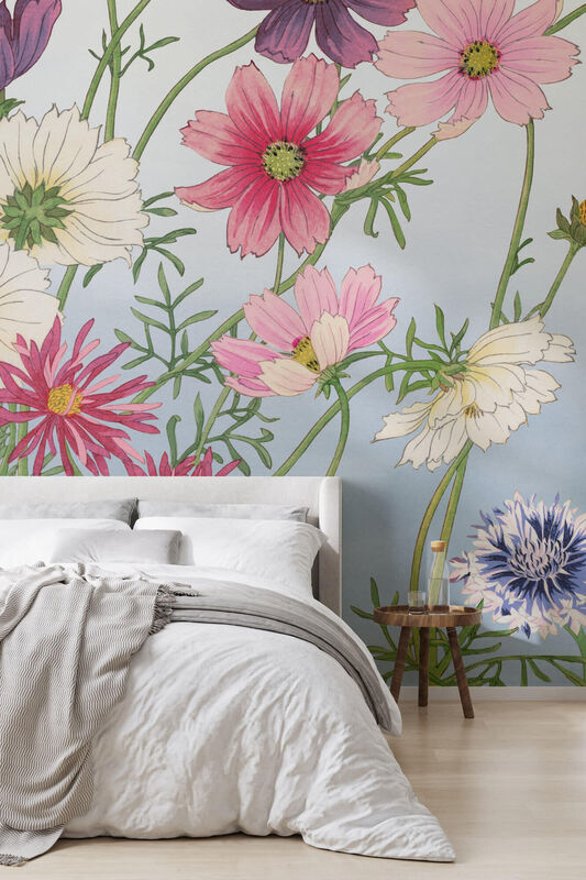 Cosmos Japanese watercolour Floral Mural by Hovia from €44.20 per metre, Hovia.com/ie