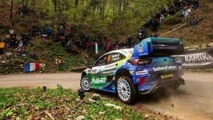 <p>Josh McErlean/Eoin Treacy (Ford Puma Rally1) pictured on the opening day of Rally Croatia, round four of the World Rally Championship. Picture: Jaanus Ree / Red Bull Content Pool. </p>