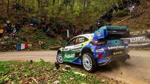 <p>Josh McErlean/Eoin Treacy (Ford Puma Rally1) pictured on the opening day of Rally Croatia, round four of the World Rally Championship. Picture: Jaanus Ree / Red Bull Content Pool. </p>