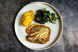 John Dory with crushed chickpeas and sprouting broccoli