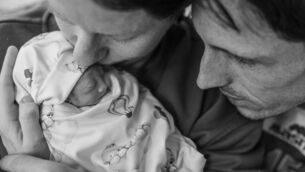 <p>Katie Quilligan and her partner Shane Healy, with Baby Andrew at CUMH after he passed on February 24. Born prematurely, he lived for two hours and 58 minutes. Picture: Michelle McCormack/NILMDTS Ireland.</p>