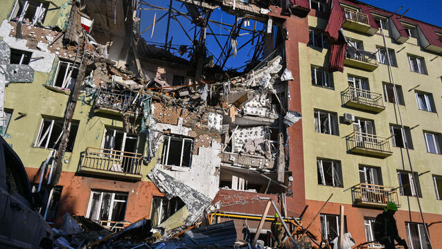 A residential building which was heavily damaged after a Russian strike in Odesa (Michael Shtekel/AP)