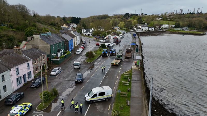  Tractors blocking the main road of the village at Whitegate. Picture: Larry Cummins