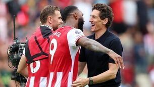<p>Igor Thiago and Brentford manager Keith Andrews. Pic: Nigel French/PA)</p>