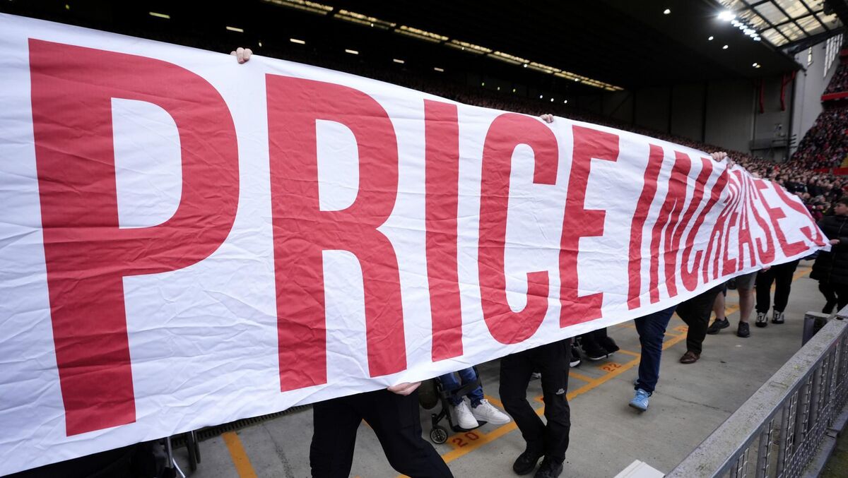Liverpool fans in the stands protest ticket price increases. Pic: Nick Potts/PA Wire. Liverpool fans in the stands protest ticket price increases. Pic: Nick Potts/PA Wire.