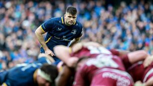 <p>Leinster's Harry Byrne watches on during a scrum. Pic: INPHO/Dan Sheridan</p>