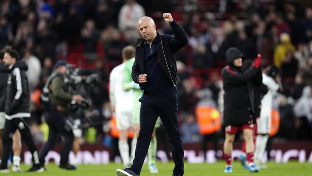 <p>Liverpool manager Arne Slot salutes the fans. Pic: (Nick Potts/PA)</p>