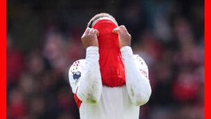 <p>CHERRY BOMB: Arsenal's Gabriel reacts following defeat in the Premier League match at Emirates Stadium. Pic: Adam Davy/PA Wire.</p>