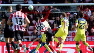 <p>Nordi Mukiele scored the winning goal for Sunderland against Spurs in the Premier League. Pic: Richard Sellers/PA Wire.</p>