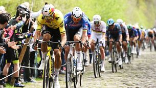 <p>Wout van Aert of Belgium and Team Visma in Roubaix. Pic: Dario Belingheri/Getty Images</p>