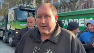 <p>Fuel protest spokesman Christopher Duffy speaking on O'Connell St in Dublin yesterday. Picture: Cillian Sherlock/PA</p>