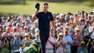 <p>Justin Rose walks to green on the 18th hole during the final round . Pic: (Ashley Landis/AP</p>