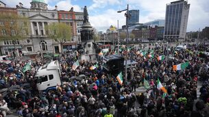 <p>Protestersin Dublin during the fuel protest on Saturday. Fuel tax cuts will be factored into pay negotiations with Government over the next year, the Irish Congress of Trade Unions has said. Picture: PA/Niall Carson</p>