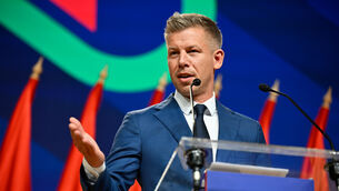 Peter Magyar speaks to the media in Budapest (Denes Erdos/AP)