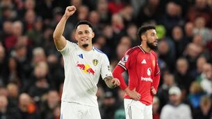 <p>Noah Okafor scored both goals for Leeds as they beat Manchester United at Old Trafford. Pic: Martin Rickett/PA Wire.</p>