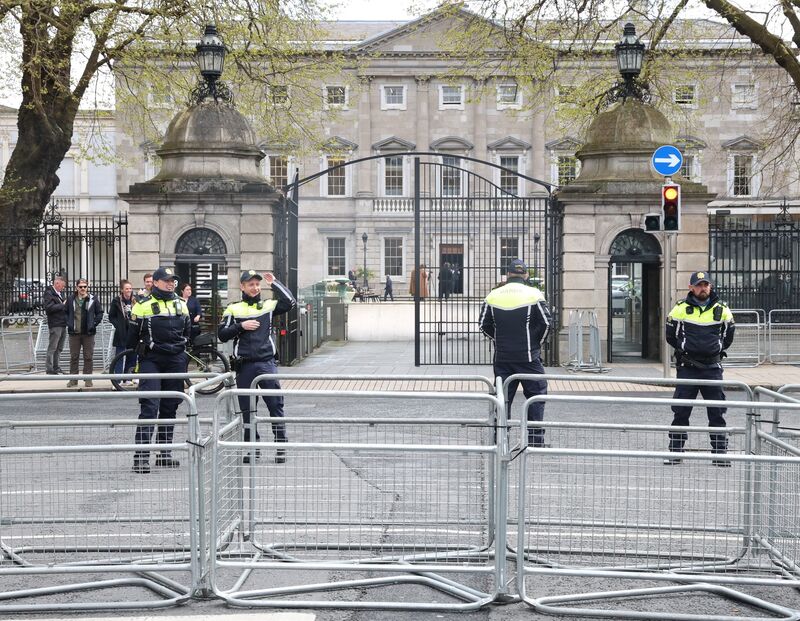 Gardaí outside Leinster House as a motion of no-confidence in the Government takes place in the Dáil. 