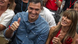 <p>Spain's prime minister Pedro Sanchez with his wife Begona Gomez during a campaign event in 2023. File picture: Emilio Morenatti/AP</p>