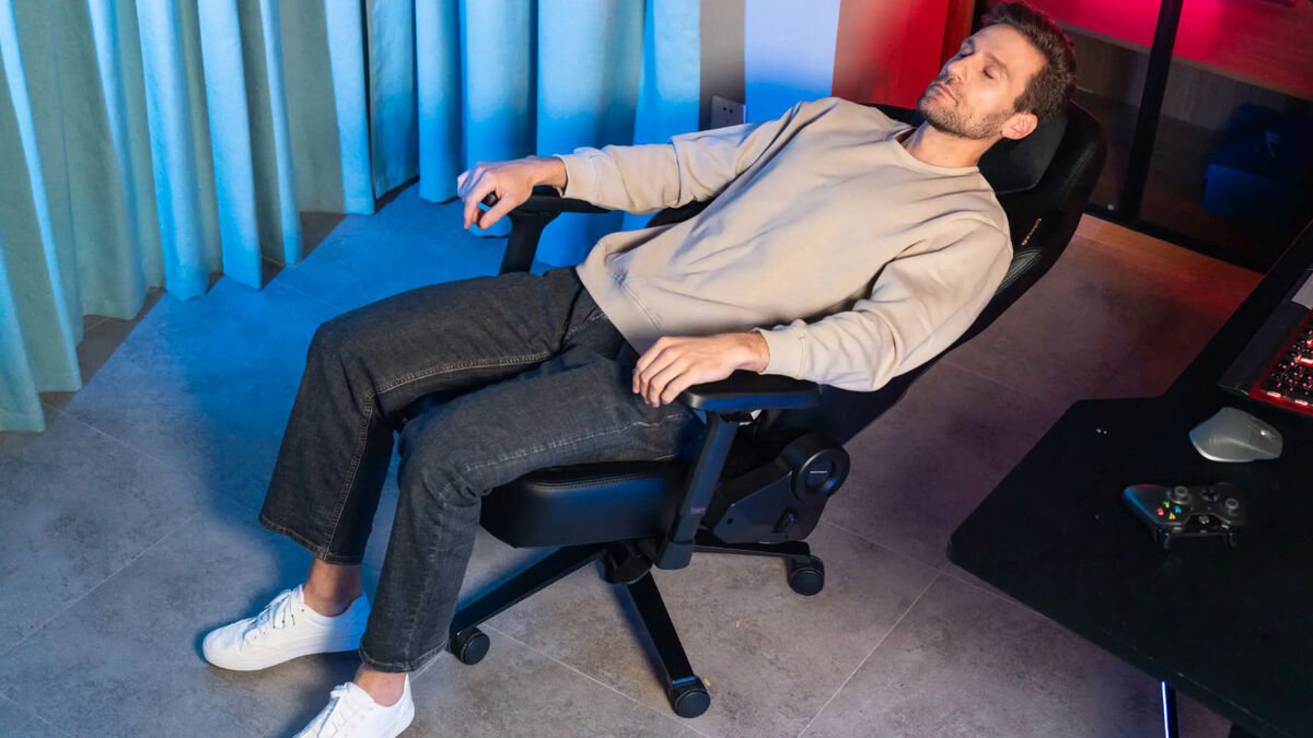 Recline it all the way back, and the Martian Pro turns from a work chair into a proper place to switch off, perfect for a quick break between long sessions. Picture: DXRacer. Recline it all the way back, and the Martian Pro turns from a work chair into a proper place to switch off, perfect for a quick break between long sessions. Picture: DXRacer.