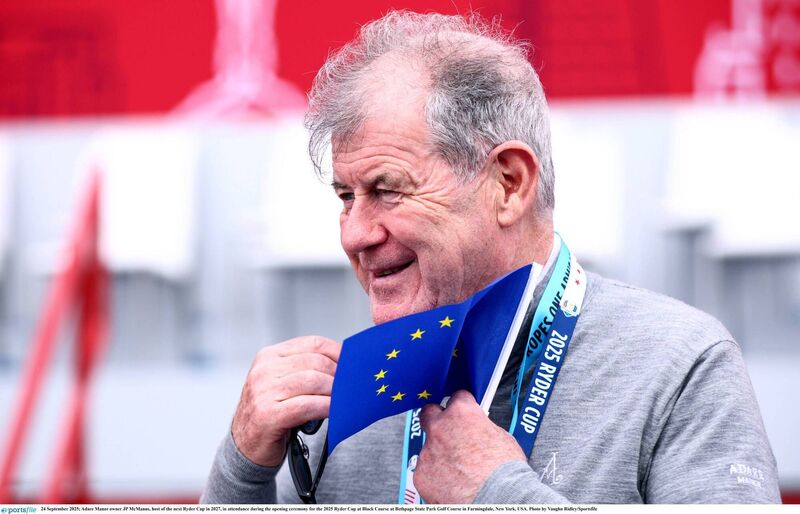 Adare Manor owner JP McManus, host of the next Ryder Cup in 2027, in attendance during the opening ceremony for the 2025 Ryder Cup. Pic: Vaughn Ridley/Sportsfile. Adare Manor owner JP McManus, host of the next Ryder Cup in 2027, in attendance during the opening ceremony for the 2025 Ryder Cup. Pic: Vaughn Ridley/Sportsfile.