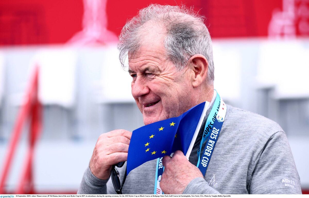 Adare Manor owner JP McManus, host of the next Ryder Cup in 2027, in attendance during the opening ceremony for the 2025 Ryder Cup. Pic: Vaughn Ridley/Sportsfile. Adare Manor owner JP McManus, host of the next Ryder Cup in 2027, in attendance during the opening ceremony for the 2025 Ryder Cup. Pic: Vaughn Ridley/Sportsfile.